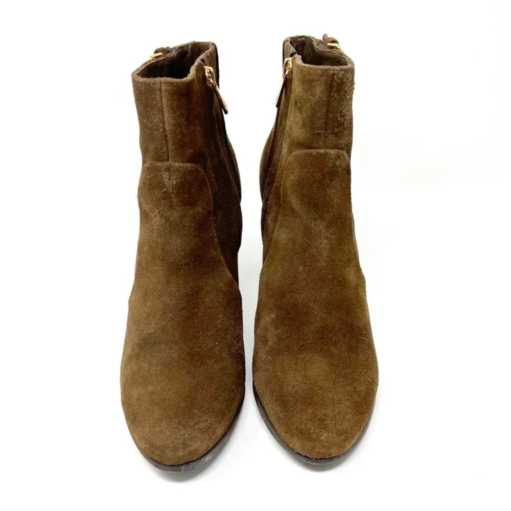 Tory Burch Boots Women's Size 11 Lan Gray Brown Milan Suede Heeled Buckle Bootie